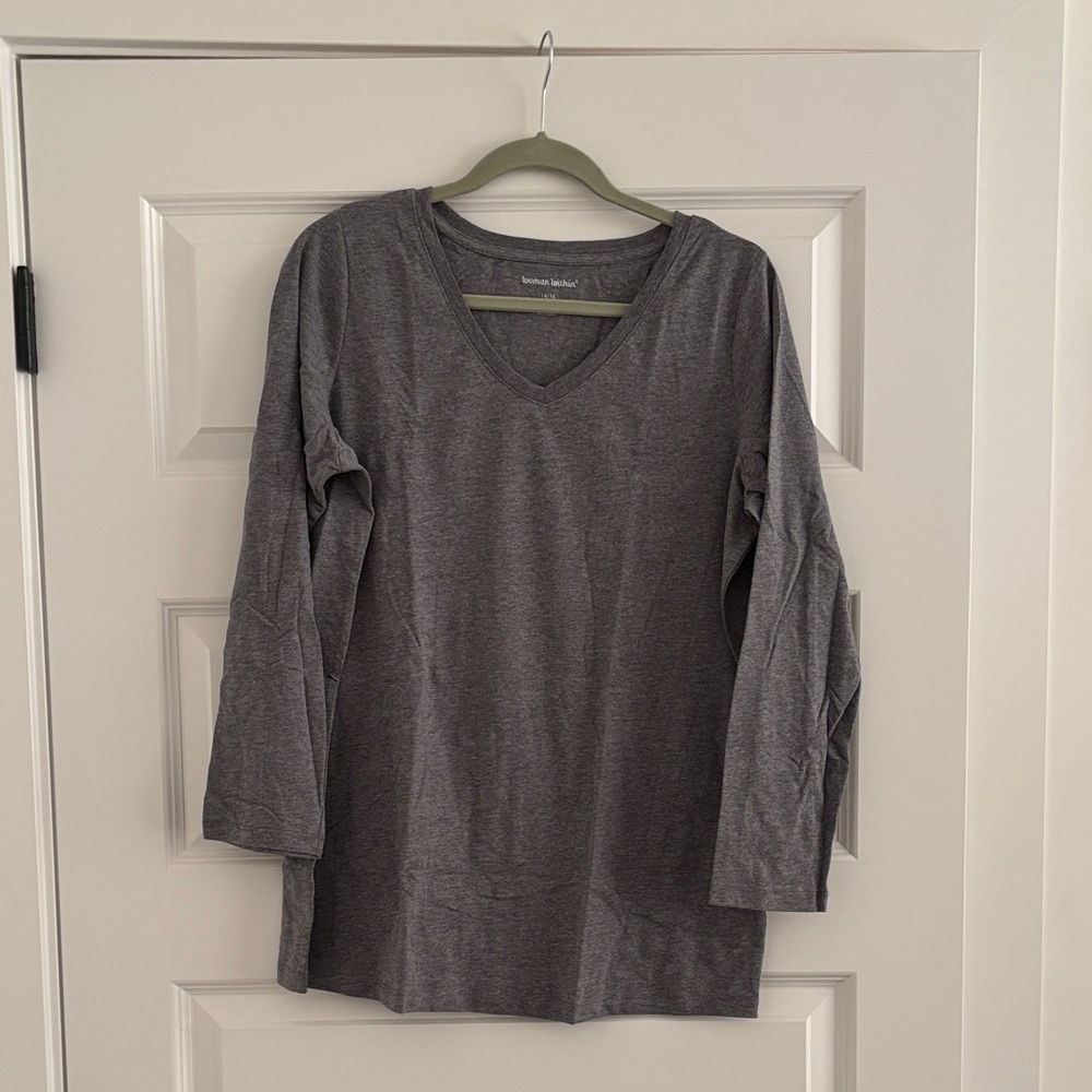 Woman Within Charcoal Long Sleeve V-Neck Top NWOT